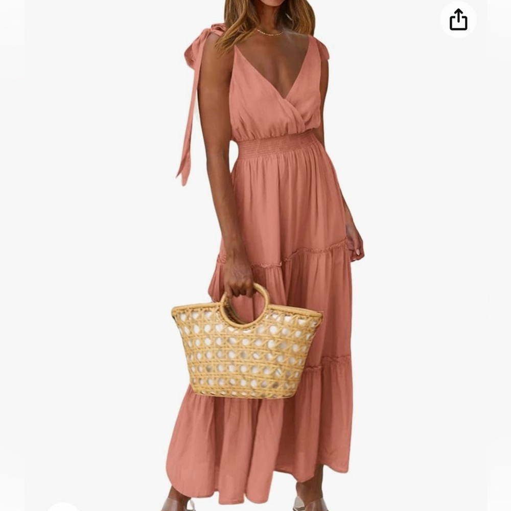 Nude pink tie strap maxi dress